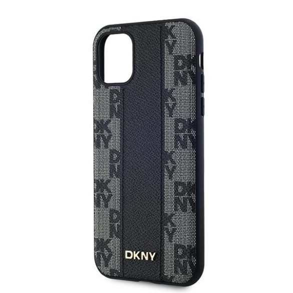 DKNY Leather Checkered Mono Pattern MagSafe-kompatibilis tok iPhone 11 / Xr - fekete