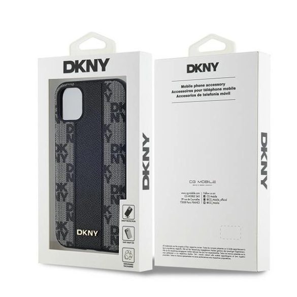 DKNY Leather Checkered Mono Pattern MagSafe-kompatibilis tok iPhone 11 / Xr - fekete