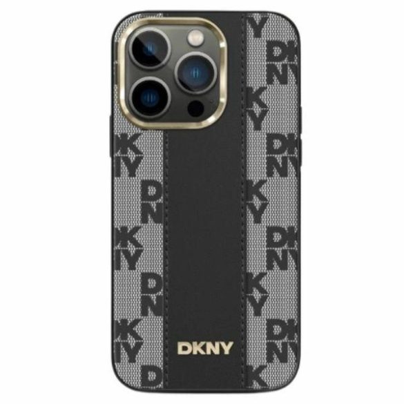 DKNY Leather Checkered Mono Pattern MagSafe-kompatibilis tok iPhone 14 / 15 / 13 - fekete