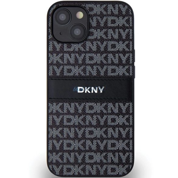 DKNY Leather Mono Stripe & Metal Logo tok iPhone 14 / 15 / 13 - fekete