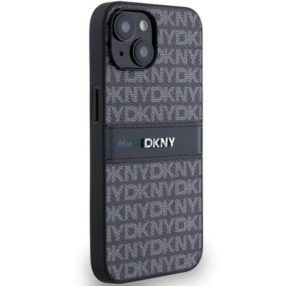 DKNY Leather Mono Stripe & Metal Logo tok iPhone 14 / 15 / 13 - fekete