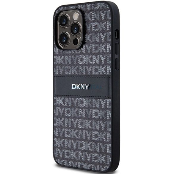 DKNY Leather Mono Stripe & Metal Logo tok iPhone 14 Pro - fekete