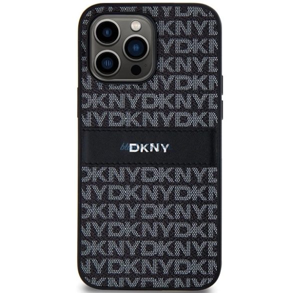 DKNY Leather Mono Stripe & Metal Logo tok iPhone 14 Pro - fekete