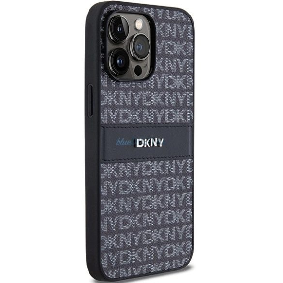 DKNY Leather Mono Stripe & Metal Logo tok iPhone 14 Pro - fekete