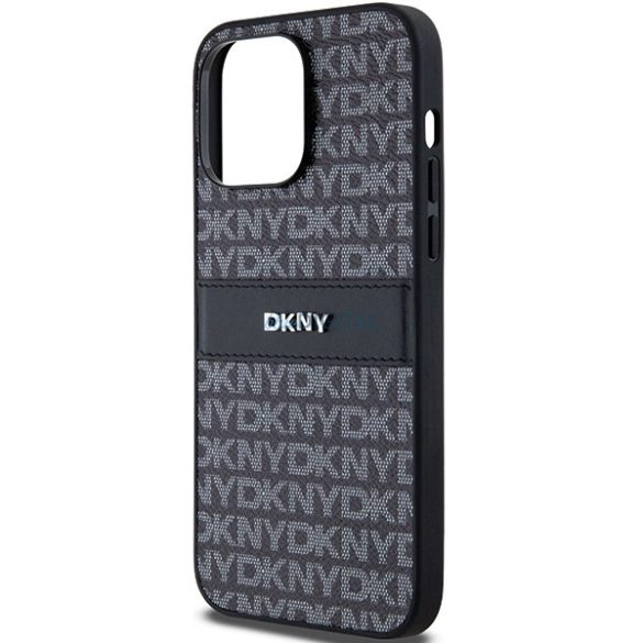 DKNY Leather Mono Stripe & Metal Logo tok iPhone 14 Pro - fekete