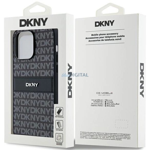 DKNY Leather Mono Stripe & Metal Logo tok iPhone 14 Pro - fekete