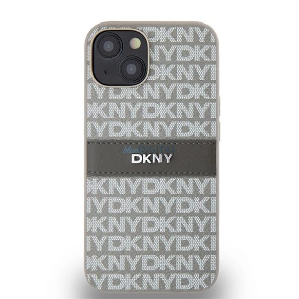 DKNY Leather Mono Stripe & Metal Logo tok iPhone 14 / 15 / 13 - bézs