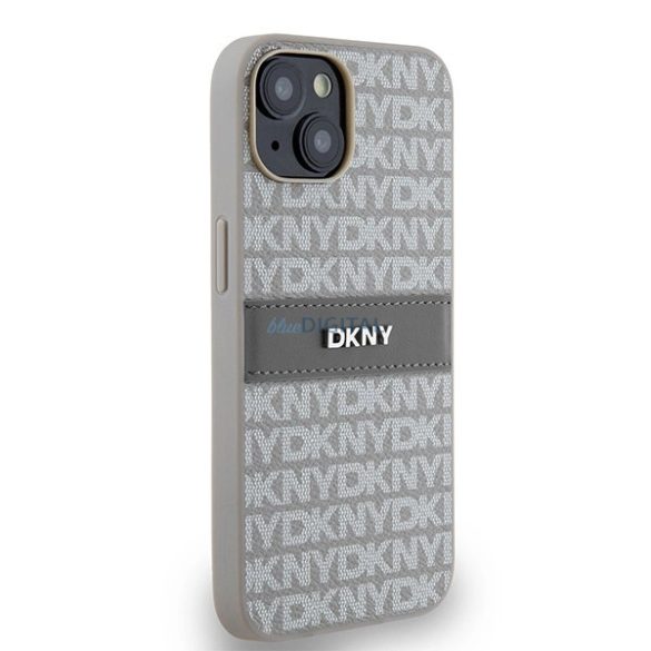 DKNY Leather Mono Stripe & Metal Logo tok iPhone 14 / 15 / 13 - bézs