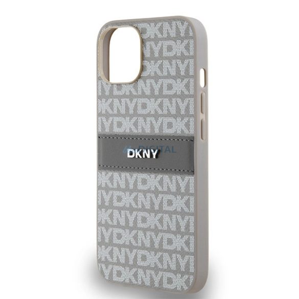 DKNY Leather Mono Stripe & Metal Logo tok iPhone 14 / 15 / 13 - bézs