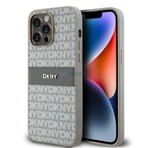 DKNY Leather Mono Stripe & Metal Logo tok iPhone 14 Pro - bézs