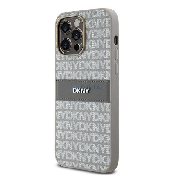 DKNY Leather Mono Stripe & Metal Logo tok iPhone 14 Pro Max - bézs