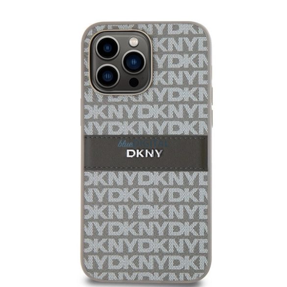 DKNY Leather Mono Stripe & Metal Logo tok iPhone 14 Pro Max - bézs