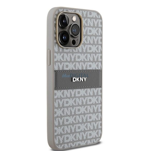 DKNY Leather Mono Stripe & Metal Logo tok iPhone 14 Pro Max - bézs