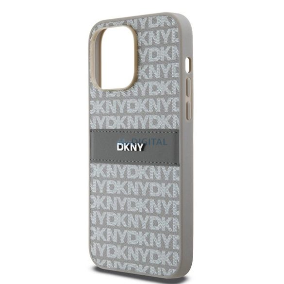 DKNY Leather Mono Stripe & Metal Logo tok iPhone 14 Pro Max - bézs