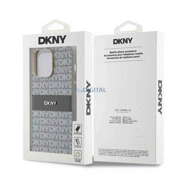 DKNY Leather Mono Stripe & Metal Logo tok iPhone 14 Pro Max - bézs