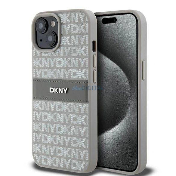 DKNY Leather Mono Stripe & Metal Logo tok iPhone 15 / 14 / 13 - bézs