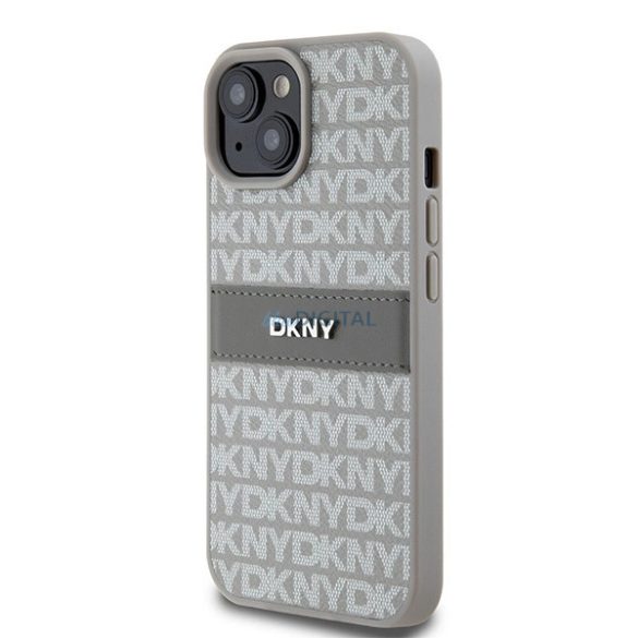 DKNY Leather Mono Stripe & Metal Logo tok iPhone 15 / 14 / 13 - bézs