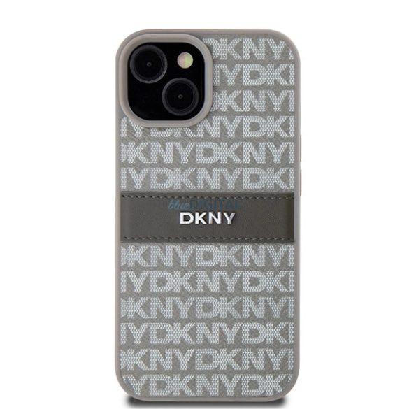 DKNY Leather Mono Stripe & Metal Logo tok iPhone 15 / 14 / 13 - bézs