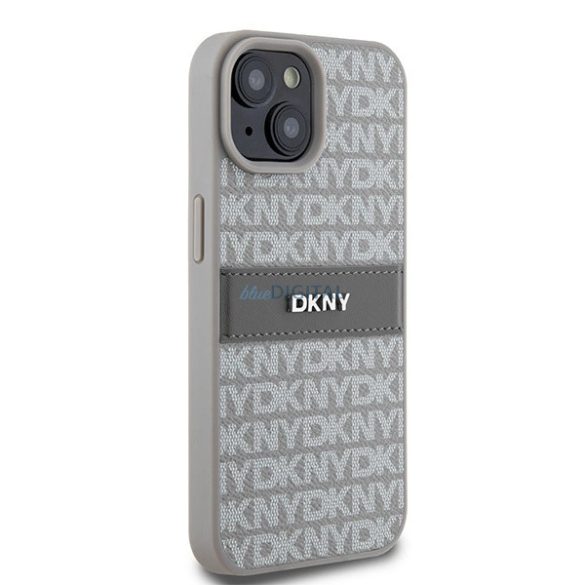 DKNY Leather Mono Stripe & Metal Logo tok iPhone 15 / 14 / 13 - bézs