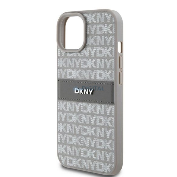 DKNY Leather Mono Stripe & Metal Logo tok iPhone 15 / 14 / 13 - bézs