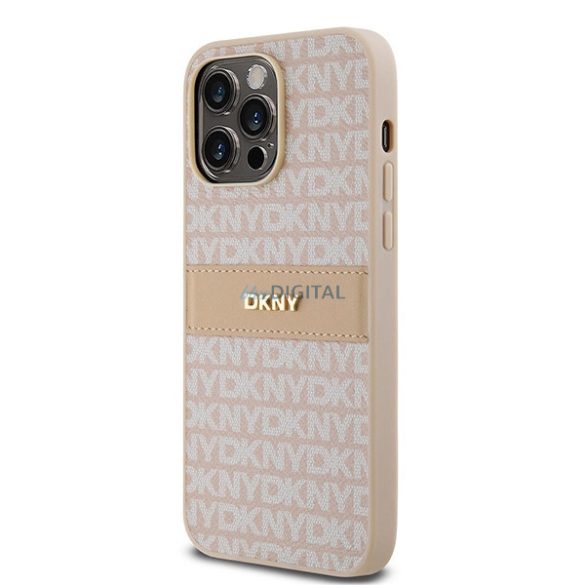 DKNY Leather Mono Stripe & Metal Logo tok iPhone 14 Pro - rózsaszín