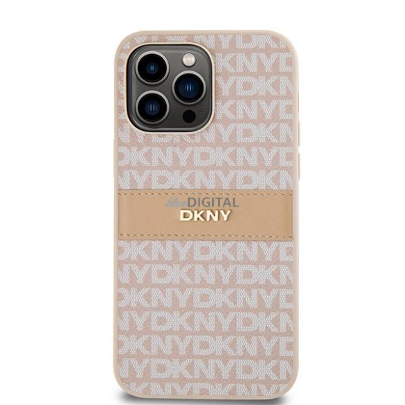 DKNY Leather Mono Stripe & Metal Logo tok iPhone 14 Pro - rózsaszín