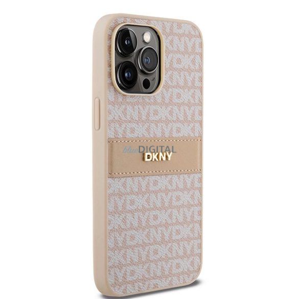 DKNY Leather Mono Stripe & Metal Logo tok iPhone 14 Pro - rózsaszín