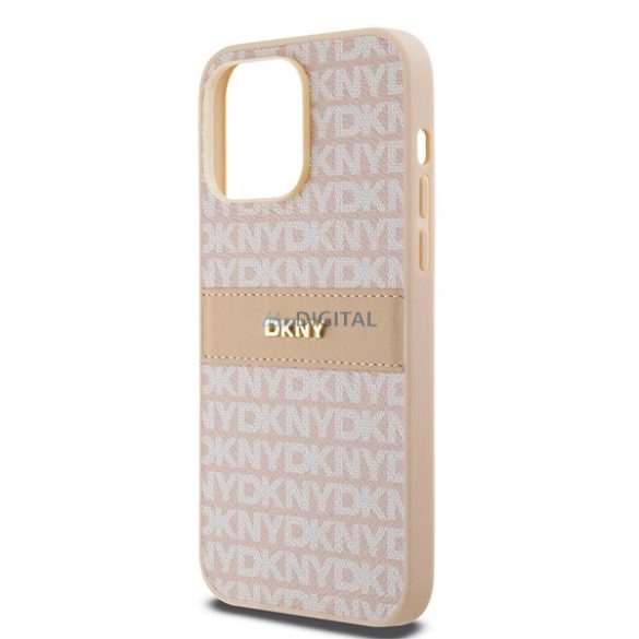 DKNY Leather Mono Stripe & Metal Logo tok iPhone 14 Pro - rózsaszín