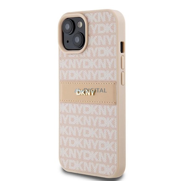 DKNY Leather Mono Stripe & Metal Logo tok iPhone 15 / 14 / 13 - rózsaszín