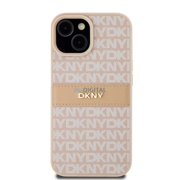 DKNY Leather Mono Stripe & Metal Logo tok iPhone 15 / 14 / 13 - rózsaszín