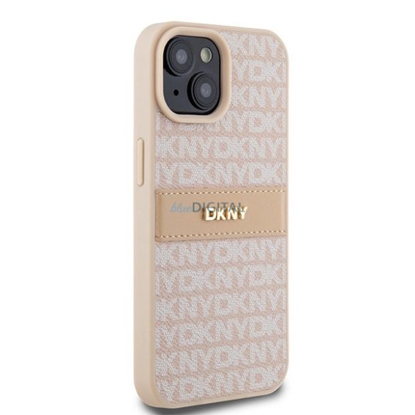 DKNY Leather Mono Stripe & Metal Logo tok iPhone 15 / 14 / 13 - rózsaszín