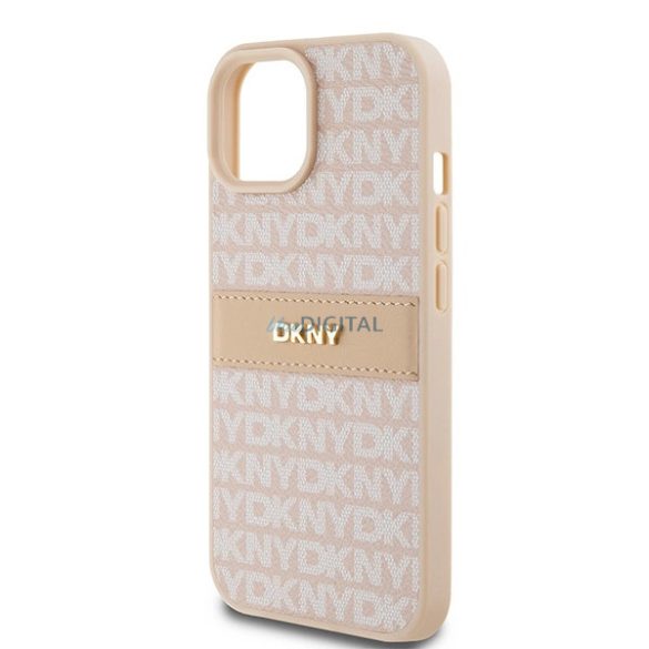 DKNY Leather Mono Stripe & Metal Logo tok iPhone 15 / 14 / 13 - rózsaszín