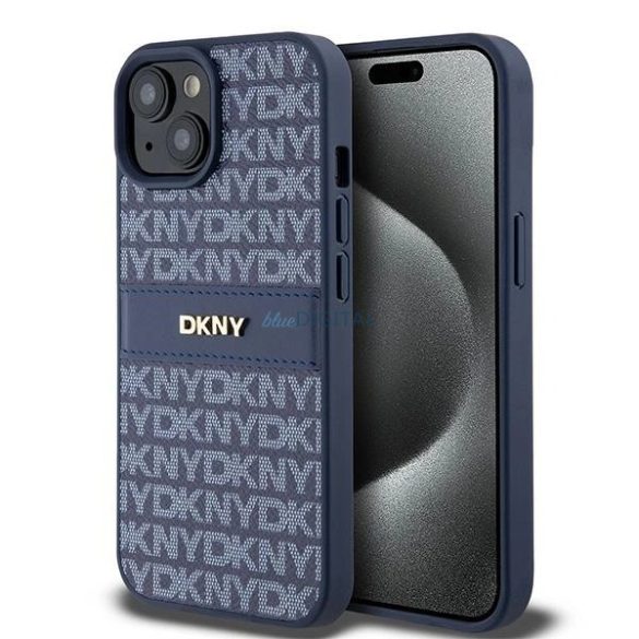 DKNY Leather Mono Stripe & Metal Logo tok iPhone 15 / 14 / 13 - kék