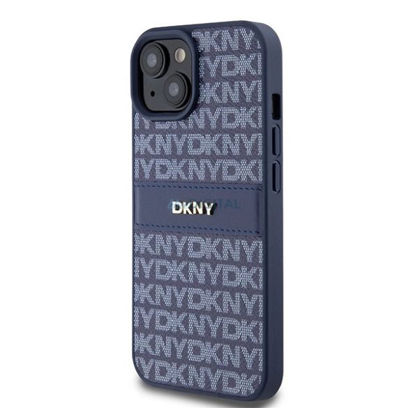 DKNY Leather Mono Stripe & Metal Logo tok iPhone 15 / 14 / 13 - kék