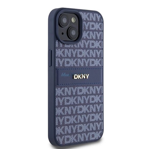 DKNY Leather Mono Stripe & Metal Logo tok iPhone 15 / 14 / 13 - kék