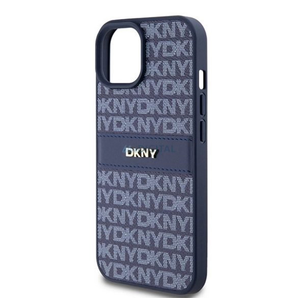 DKNY Leather Mono Stripe & Metal Logo tok iPhone 15 / 14 / 13 - kék