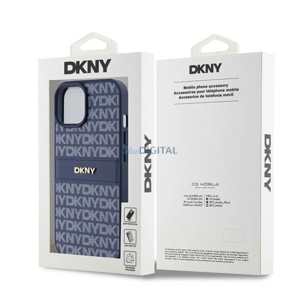 DKNY Leather Mono Stripe & Metal Logo tok iPhone 15 / 14 / 13 - kék