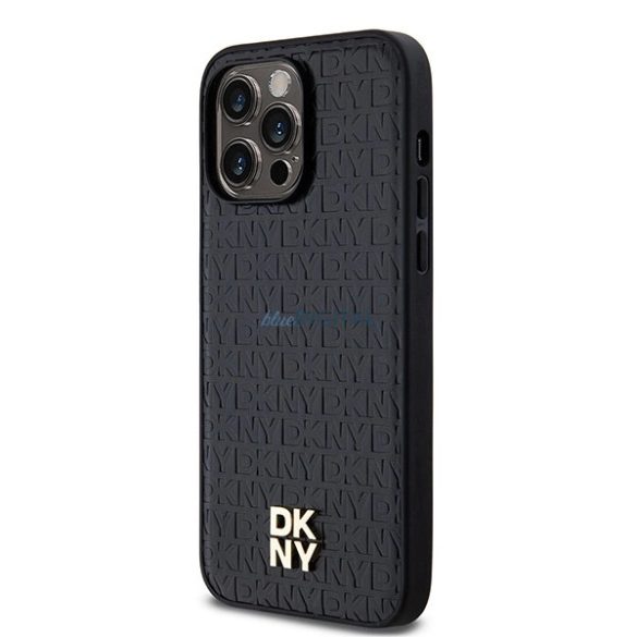 DKNY Leather Pattern Metal Logo MagSafe-kompatibilis tok iPhone 14 Pro - fekete