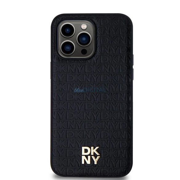 DKNY Leather Pattern Metal Logo MagSafe-kompatibilis tok iPhone 14 Pro - fekete