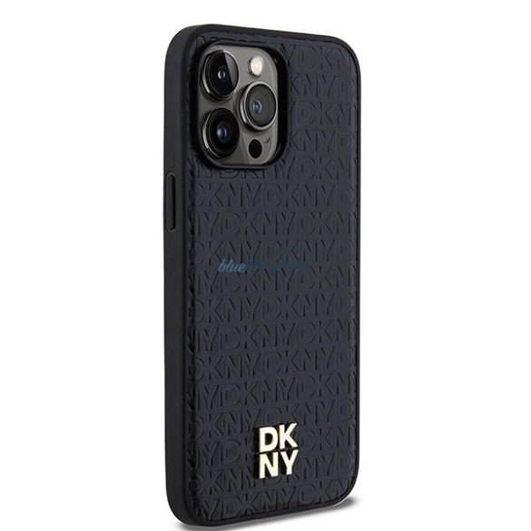 DKNY Leather Pattern Metal Logo MagSafe-kompatibilis tok iPhone 14 Pro - fekete