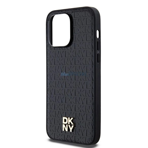 DKNY Leather Pattern Metal Logo MagSafe-kompatibilis tok iPhone 14 Pro - fekete