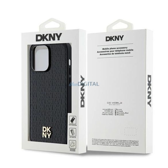 DKNY Leather Pattern Metal Logo MagSafe-kompatibilis tok iPhone 14 Pro - fekete