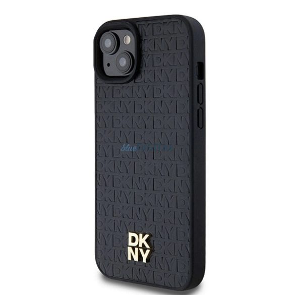 DKNY Leather Pattern Metal Logo MagSafe-kompatibilis tok iPhone 15 / 14 / 13 - fekete