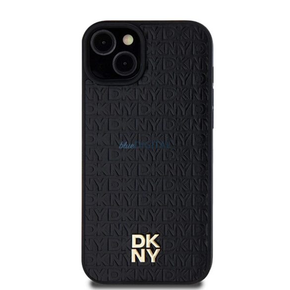 DKNY Leather Pattern Metal Logo MagSafe-kompatibilis tok iPhone 15 / 14 / 13 - fekete