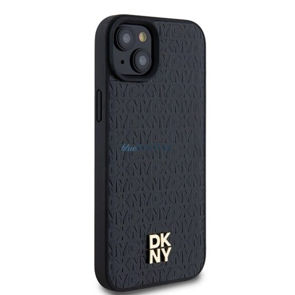 DKNY Leather Pattern Metal Logo MagSafe-kompatibilis tok iPhone 15 / 14 / 13 - fekete