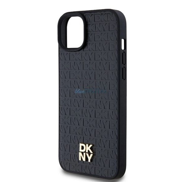 DKNY Leather Pattern Metal Logo MagSafe-kompatibilis tok iPhone 15 / 14 / 13 - fekete