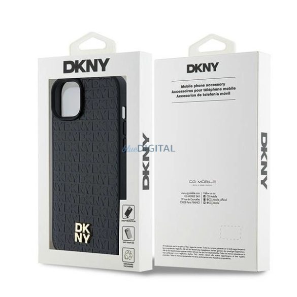 DKNY Leather Pattern Metal Logo MagSafe-kompatibilis tok iPhone 15 / 14 / 13 - fekete