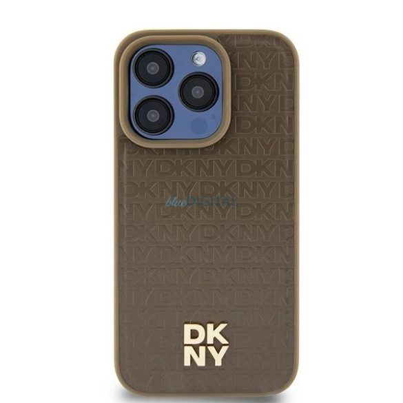 DKNY Leather Pattern Metal Logo MagSafe-kompatibilis tok iPhone 14 / 15 / 13 - barna