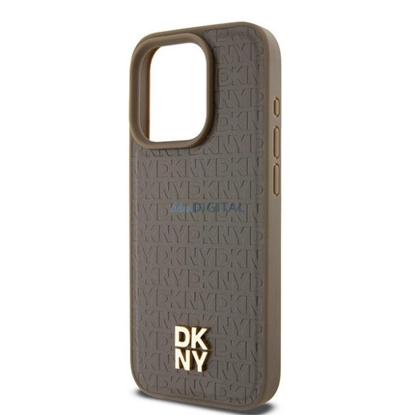 DKNY Leather Pattern Metal Logo MagSafe-kompatibilis tok iPhone 14 Pro - barna