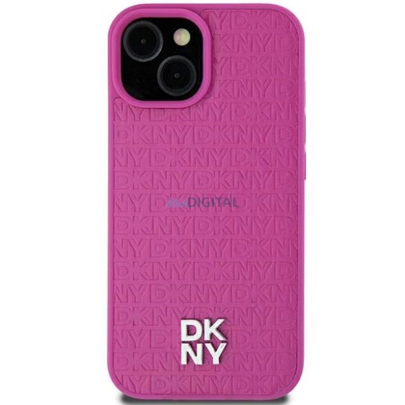 DKNY Leather Pattern Metal Logo MagSafe-kompatibilis tok iPhone 15 / 14 / 13 - rózsaszín